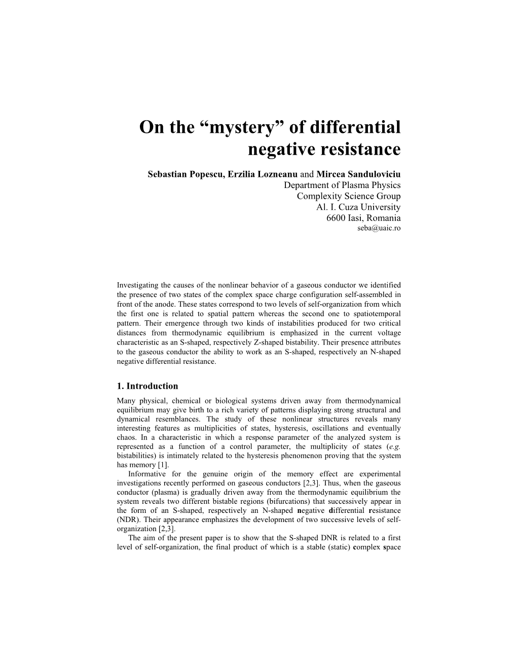 Of Differential Negative Resistance