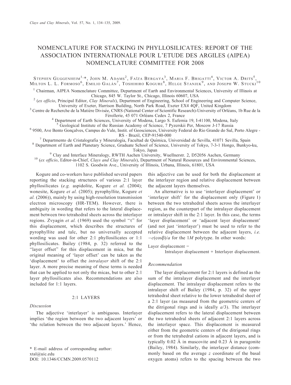 Nomenclature for Stacking in Phyllosilicates: Report of the Association Internationale Pour L’Etude Des Argiles (Aipea) Nomenclature Committee for 2008