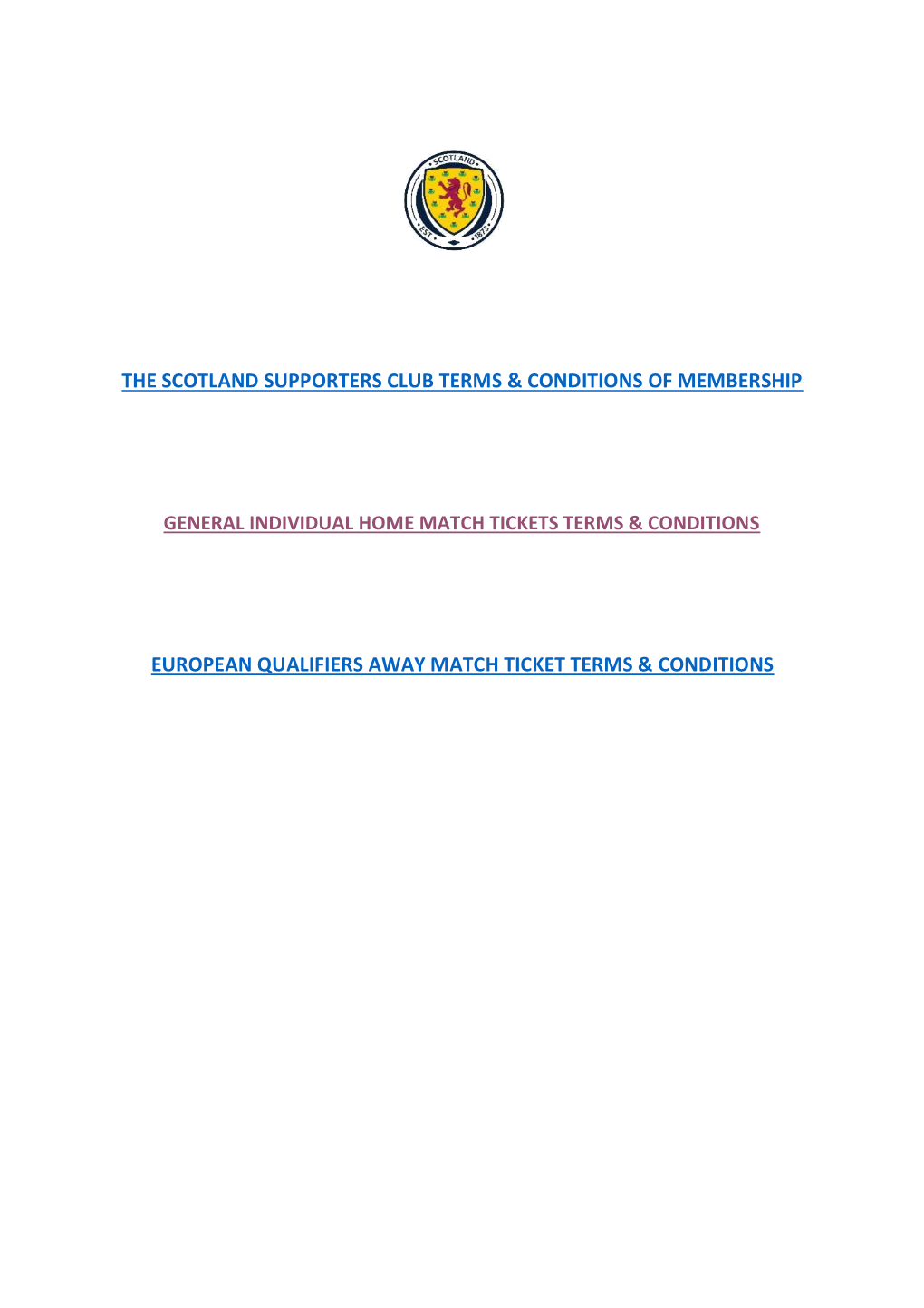 The Scotland Supporters Club Terms & Conditions Of