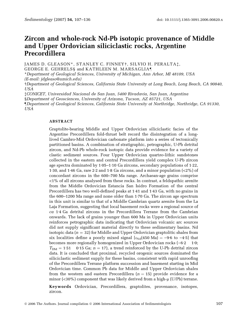 Zircon and Whole-Rock Nd-Pb Isotopic Provenance of Middle and Upper Ordovician Siliciclastic Rocks, Argentine Precordillera