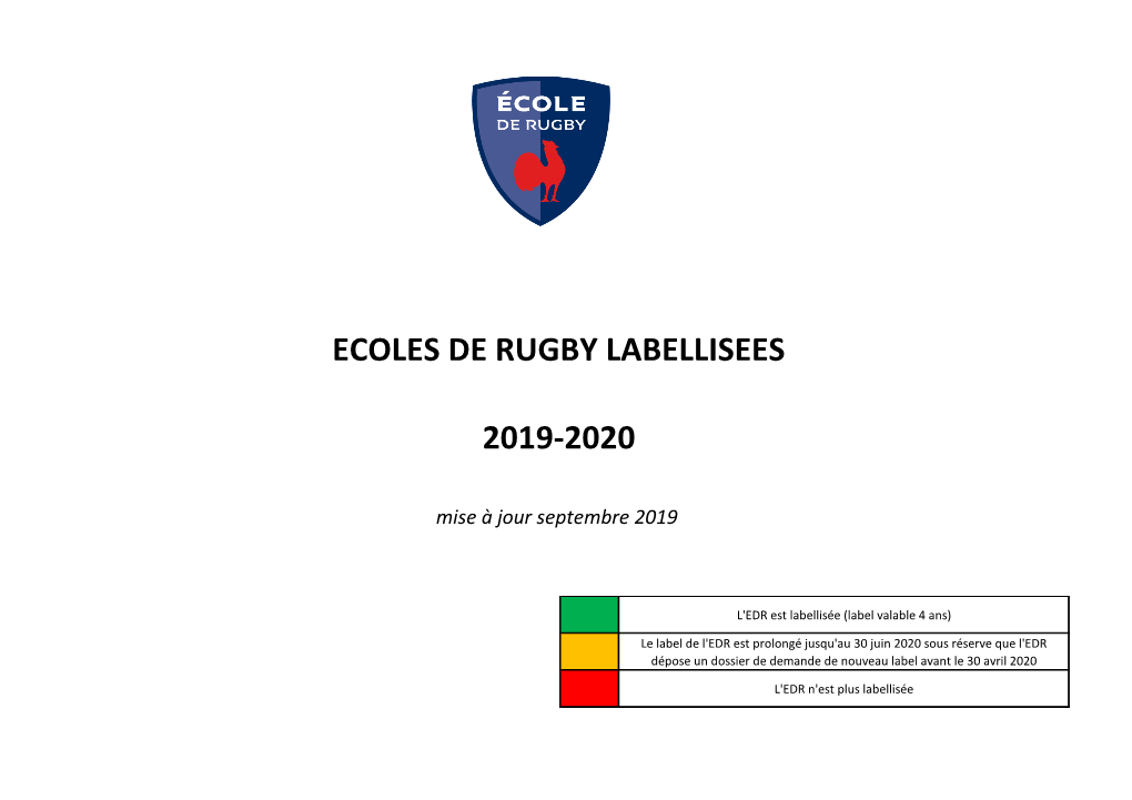 Ecoles De Rugby Labellisees 2019-2020