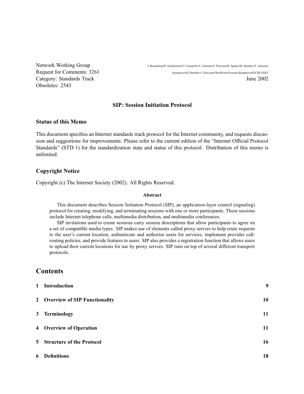 RFC3261. SIP: Session Initiation Protocol