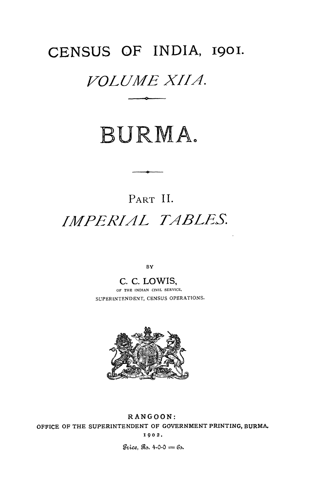 Imperial Tables, Part II, Vol-XII A, Burma