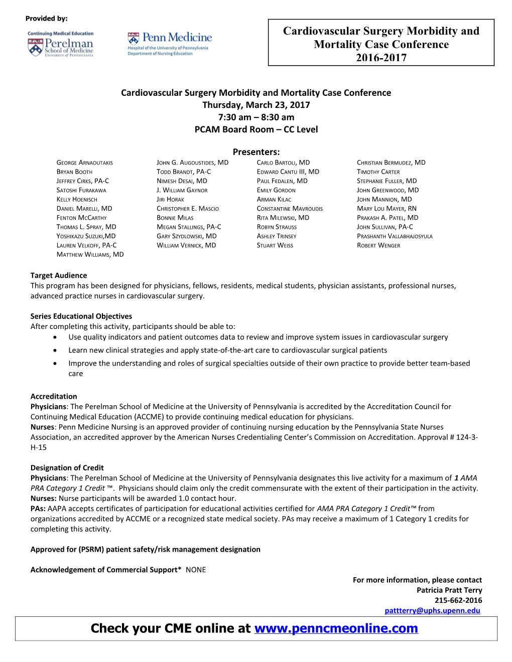 Cardiovascular Surgery Morbidity and Mortality Case Conference