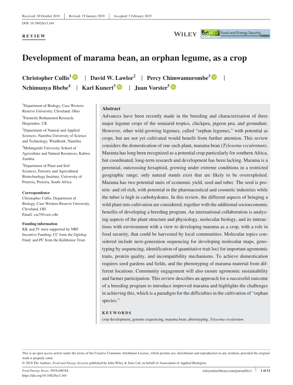 Development of Marama Bean, an Orphan Legume, As a Crop