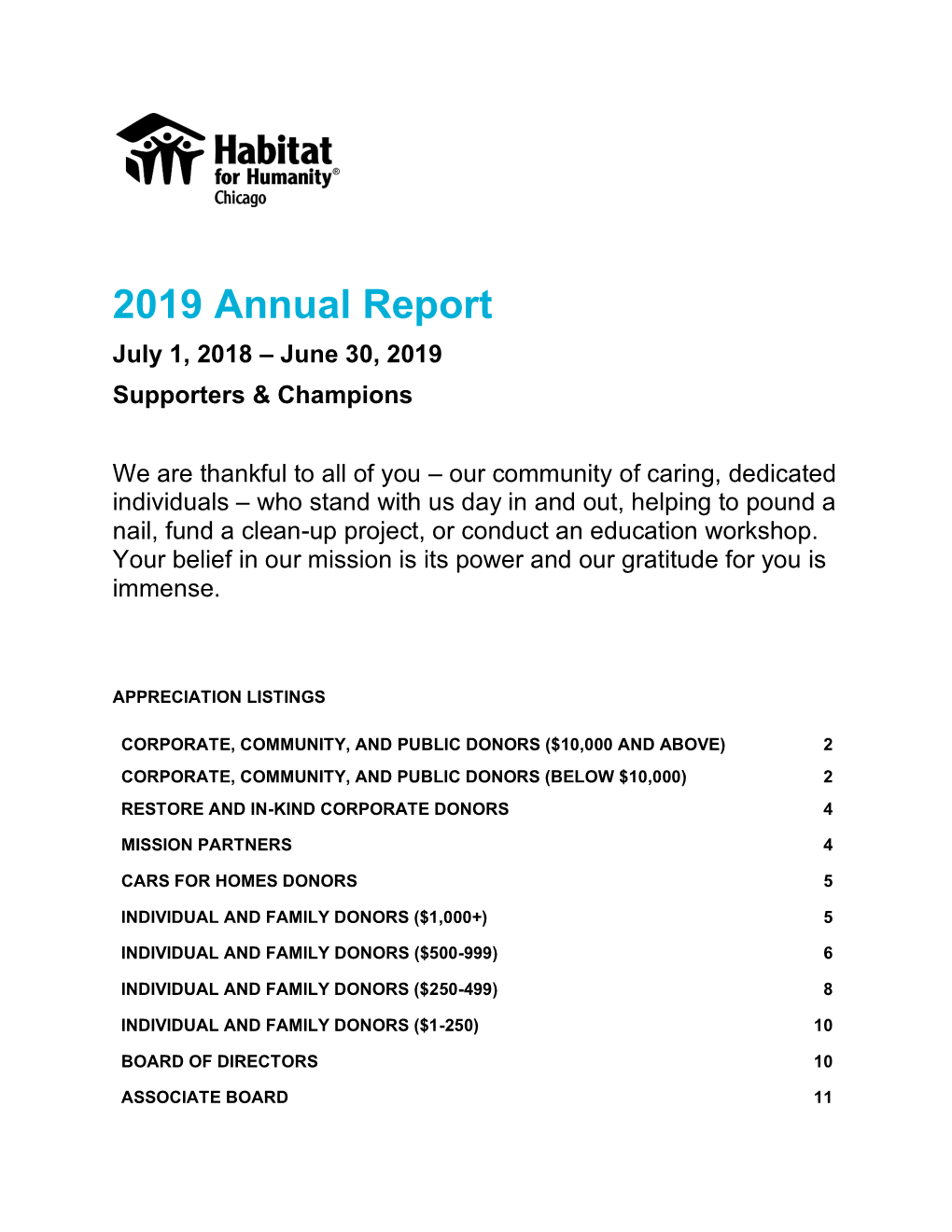 2019 Annual Report July 1, 2018 – June 30, 2019 Supporters & Champions