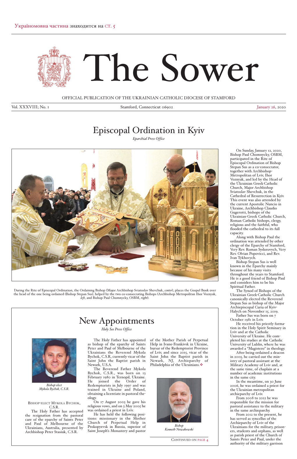 The Sower OFFICIAL PUBLICATION of the UKRAINIAN CATHOLIC DIOCESE of STAMFORD