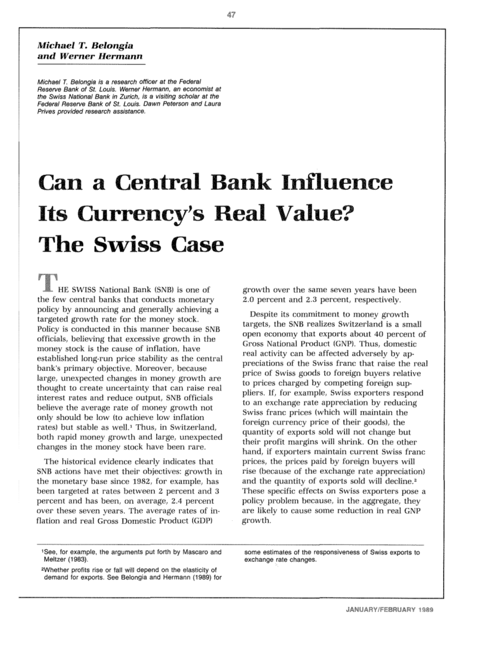 Can a Central Bank Influence Its Currency's Real Value? the Swiss