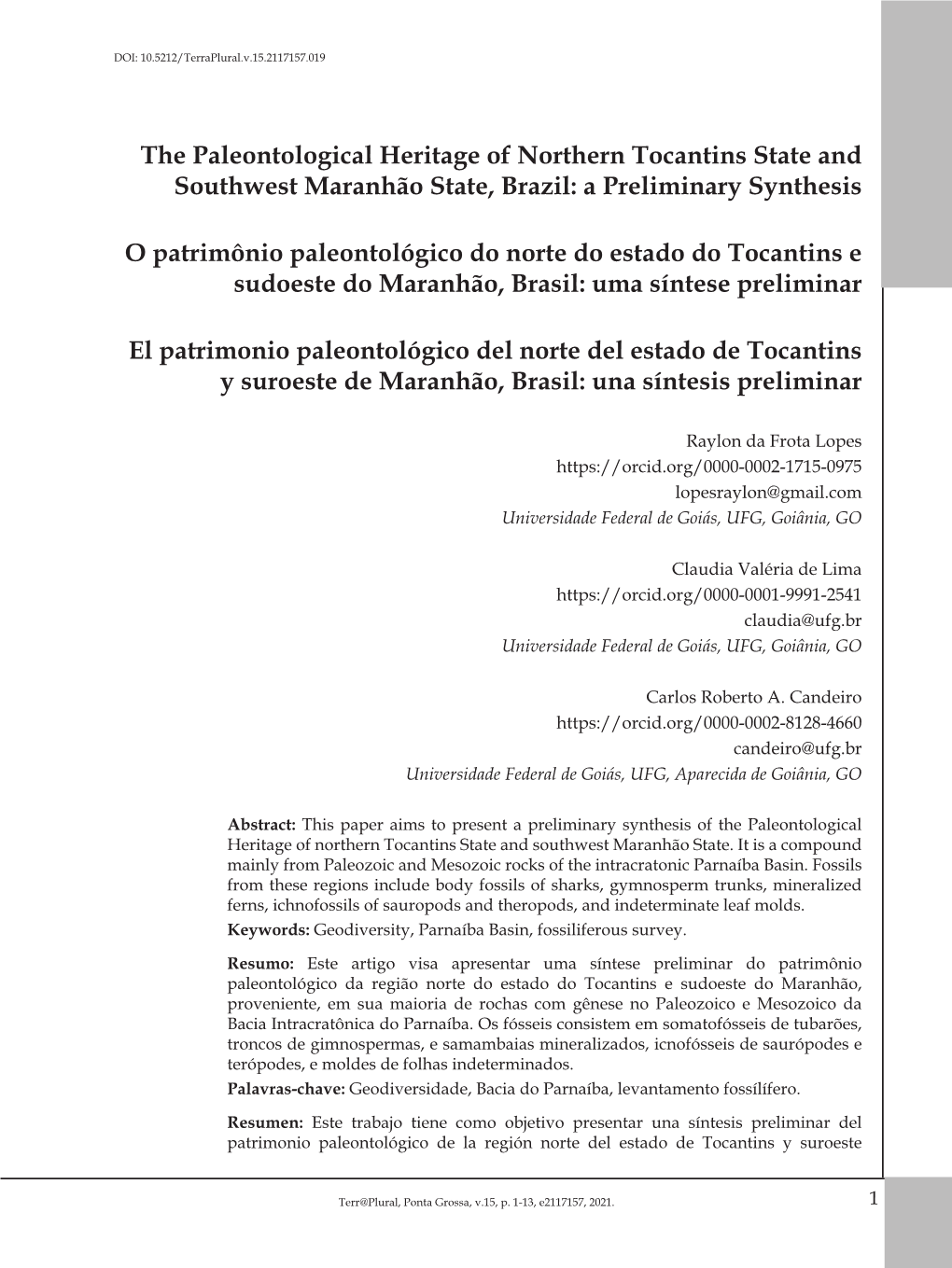 The Paleontological Heritage of Northern Tocantins State and Southwest Maranhão State, Brazil: a Preliminary Synthesis