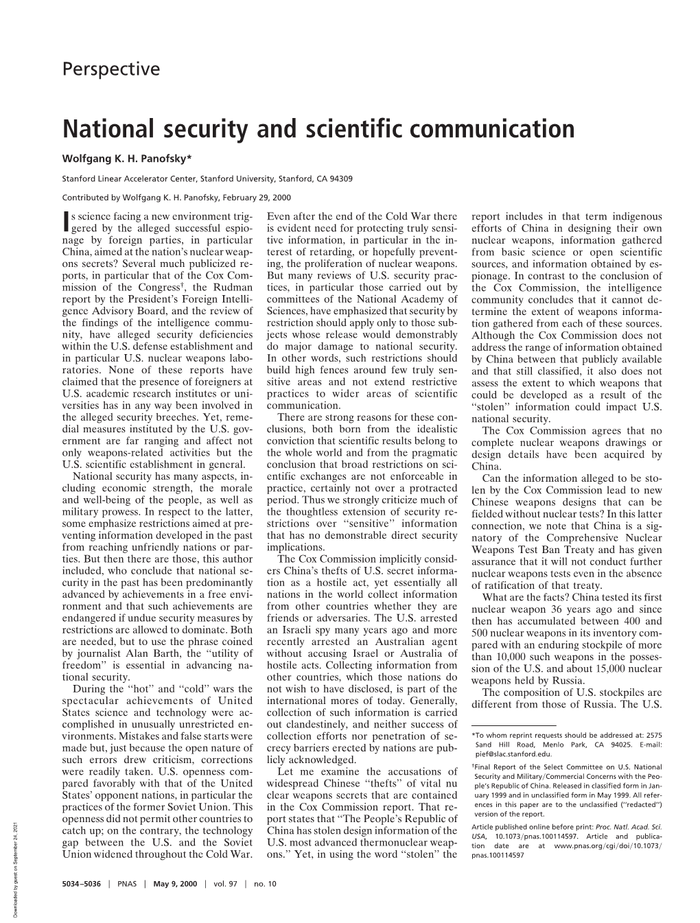National Security and Scientific Communication
