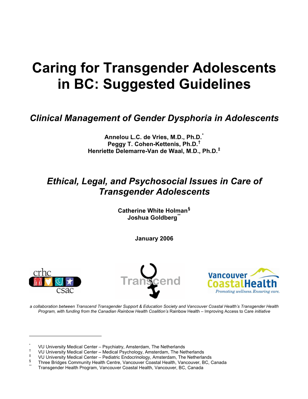 Caring for Transgender Adolescents in BC: Suggested Guidelines