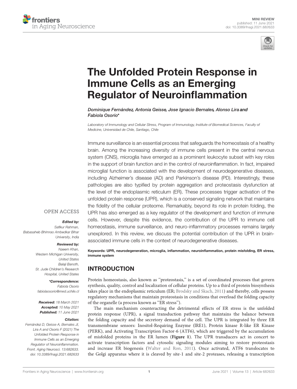 The Unfolded Protein Response in Immune Cells As an Emerging Regulator of Neuroinﬂammation