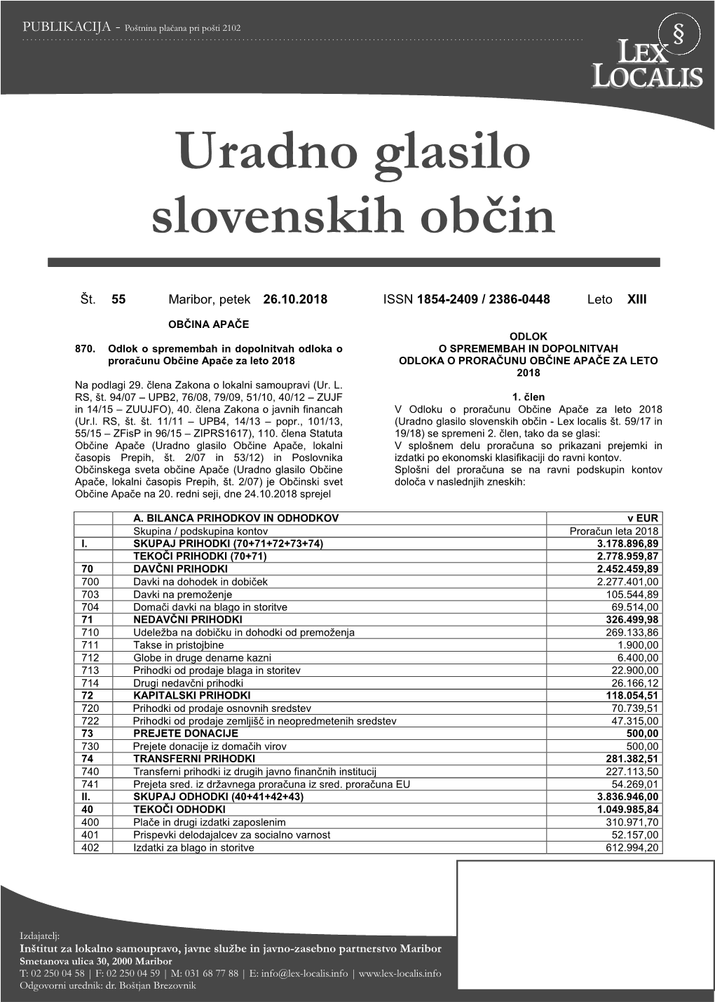 Št. 55 Maribor, Petek 26.10.2018 ISSN 1854-2409 / 2386-0448 Leto XIII