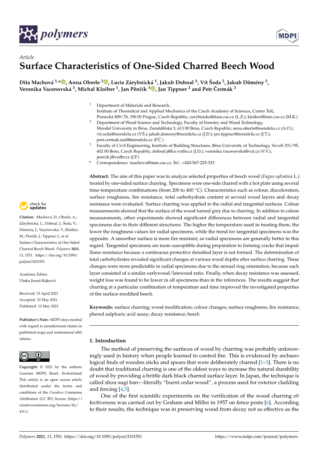 Surface Characteristics of One-Sided Charred Beech Wood