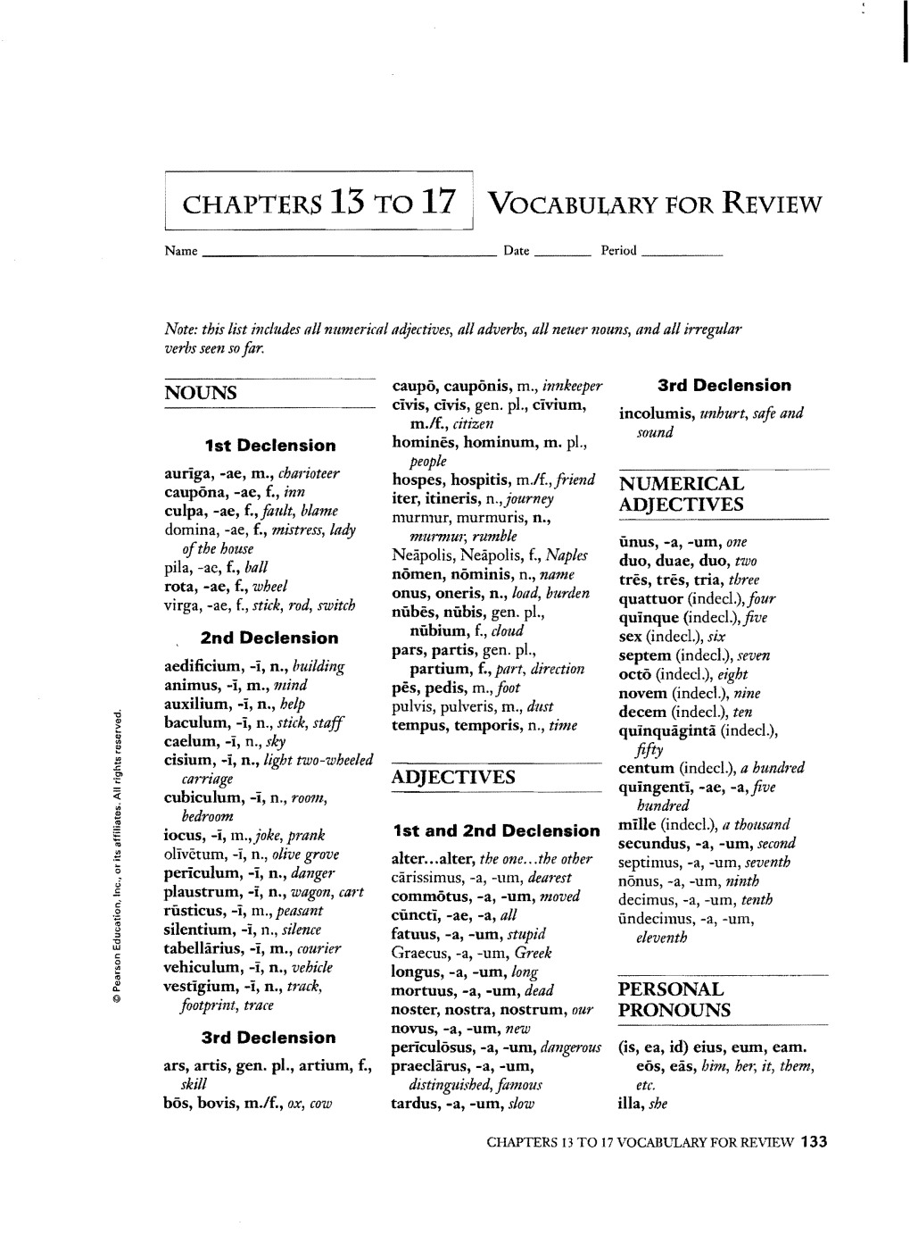 I Chapters 13 to 17 I Vocabulary for Review