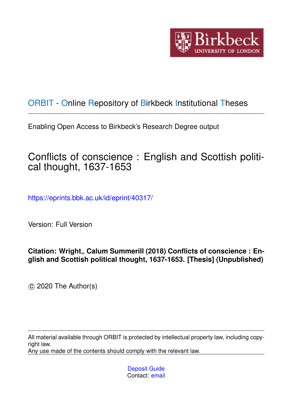 Conflicts of Conscience : English and Scottish Politi- Cal Thought, 1637-1653