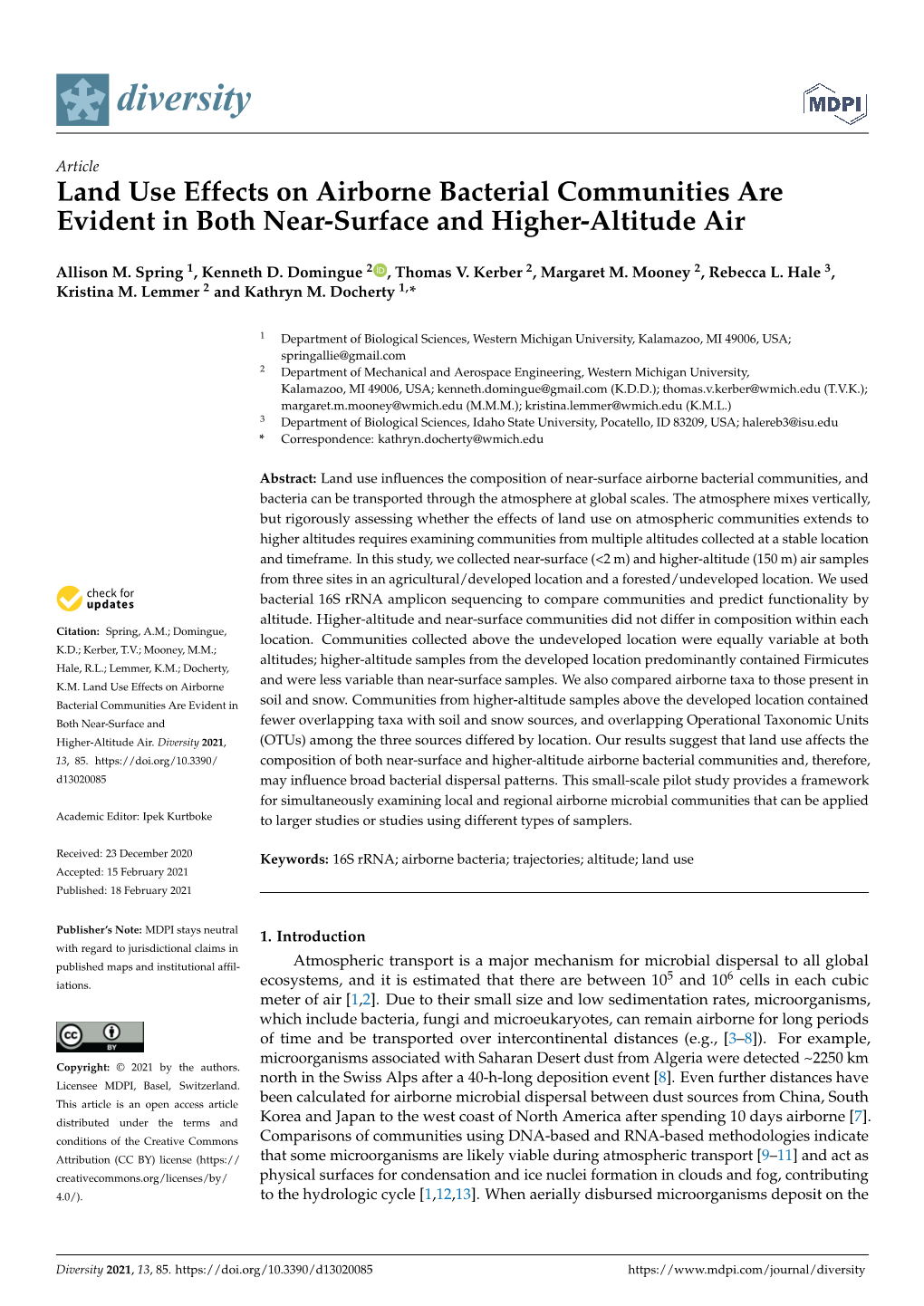 Land Use Effects on Airborne Bacterial Communities Are Evident in Both Near-Surface and Higher-Altitude Air