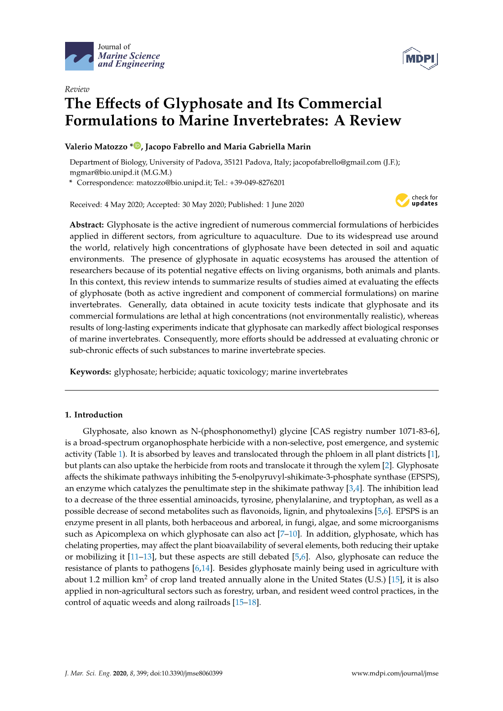 The Effects of Glyphosate and Its Commercial Formulations to Marine