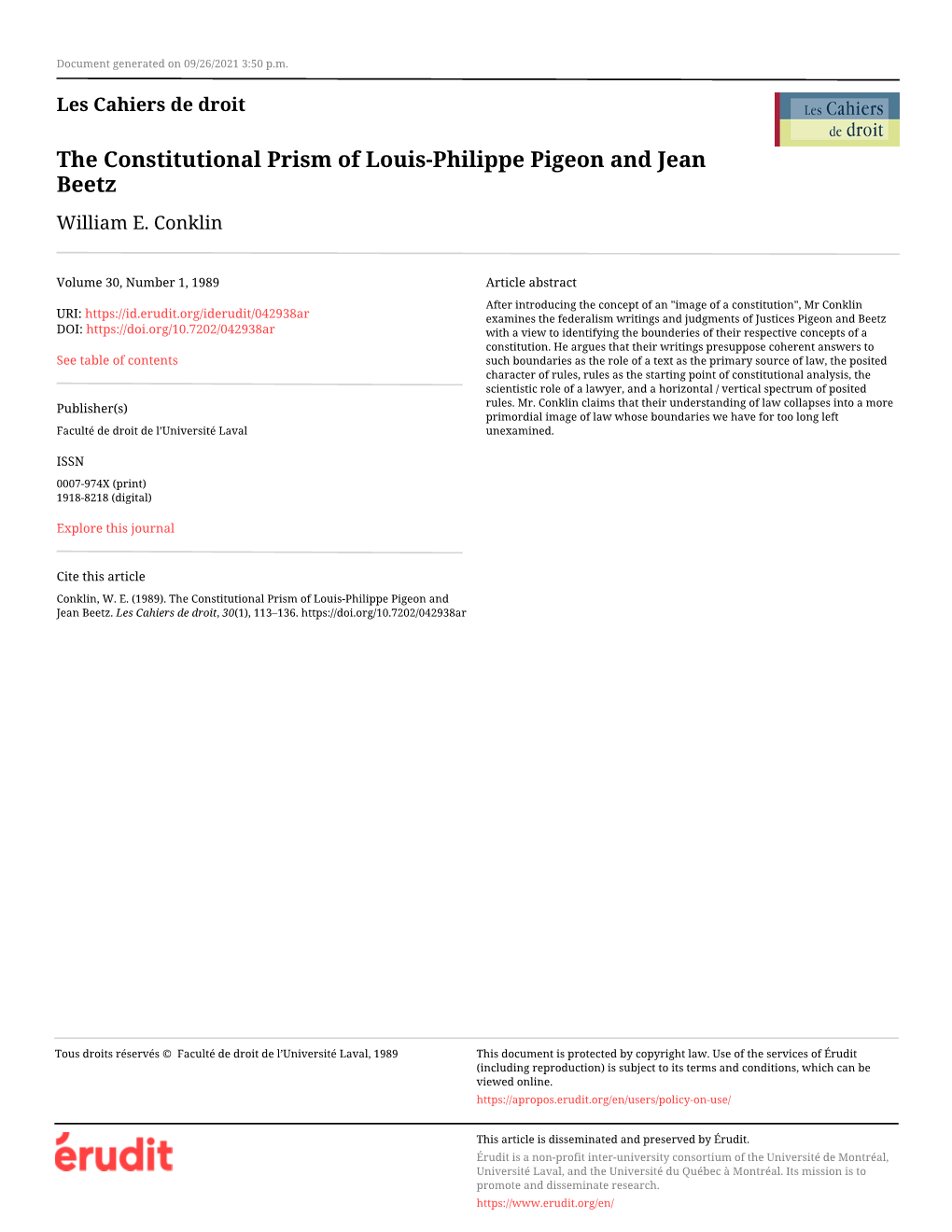 The Constitutional Prism of Louis-Philippe Pigeon and Jean Beetz William E