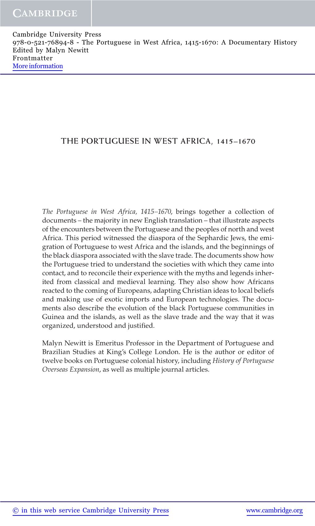 The Portuguese in West Africa, 1415–1670