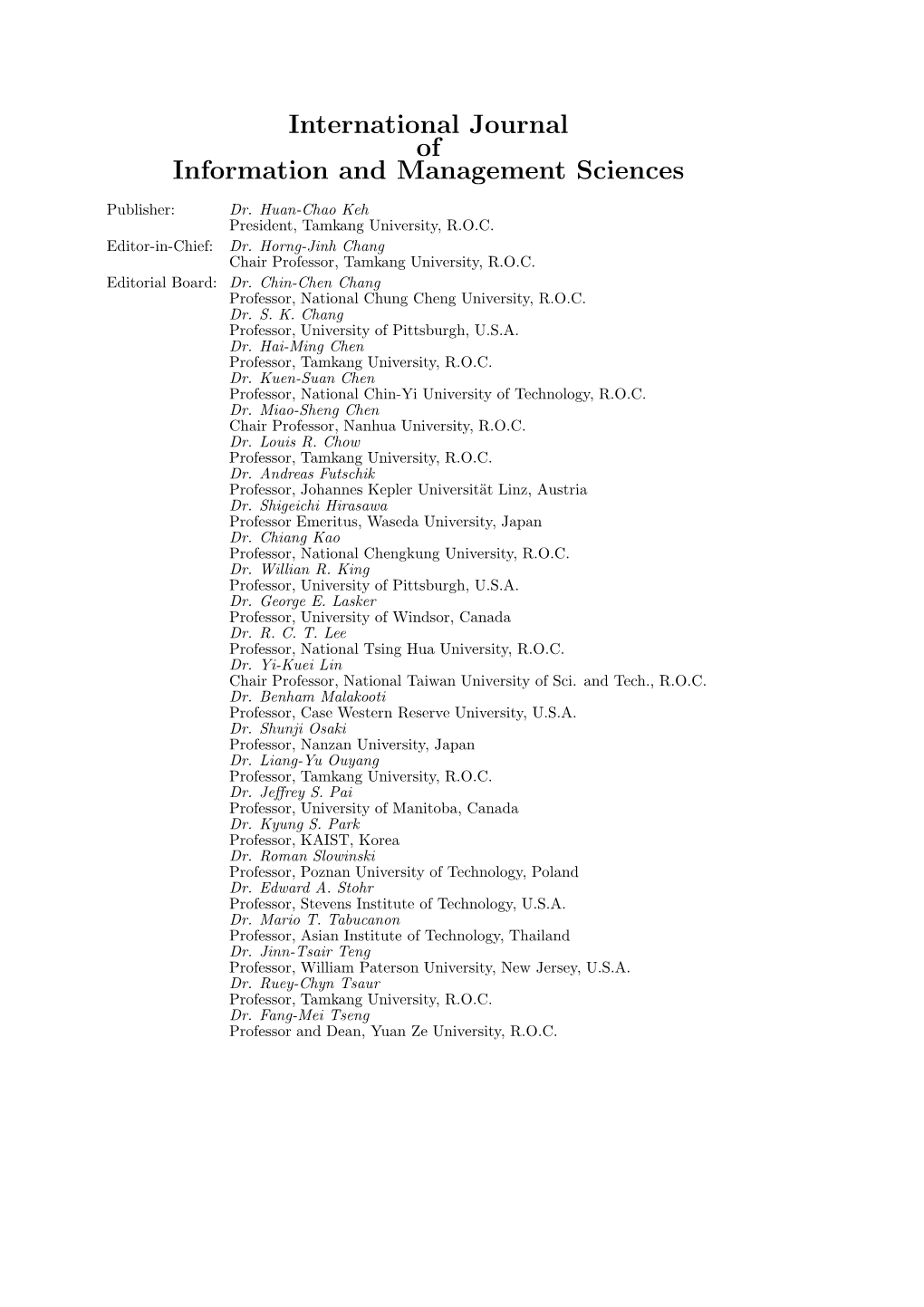 International Journal of Information and Management Sciences