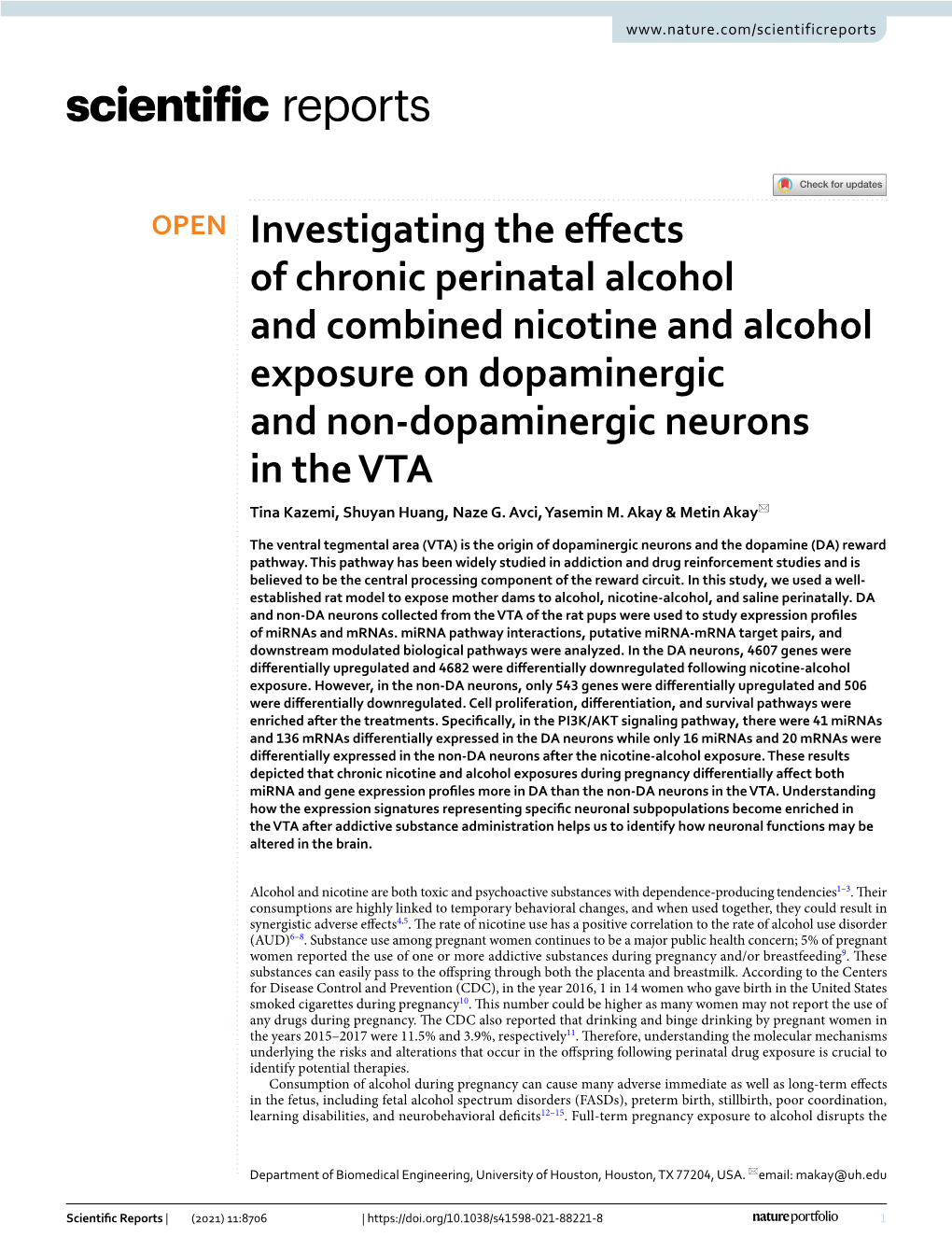 Investigating the Effects of Chronic Perinatal Alcohol and Combined
