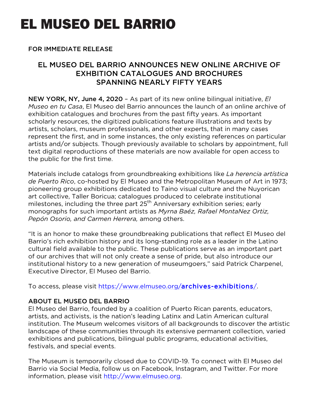 El Museo Del Barrio Announces New Online Archive of Exhbition Catalogues and Brochures Spanning Nearly Fifty Years