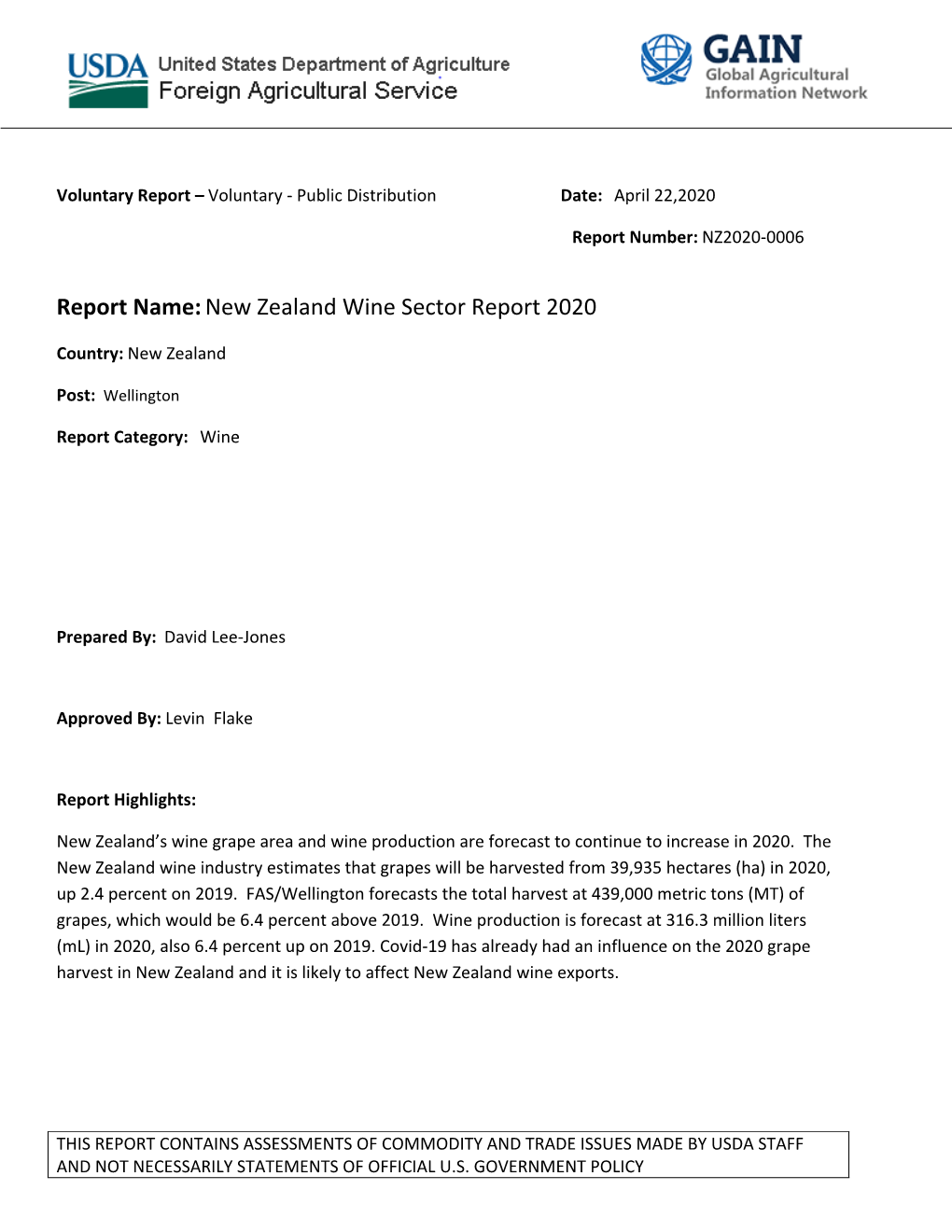 Report Name:New Zealand Wine Sector Report 2020