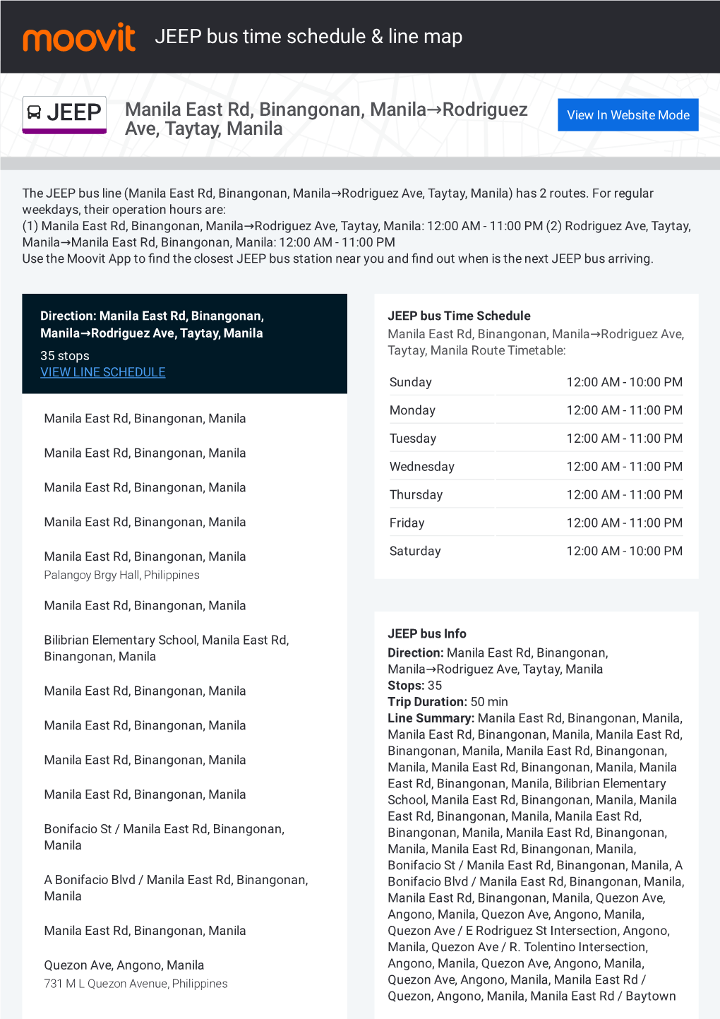 JEEP Bus Time Schedule & Line Route