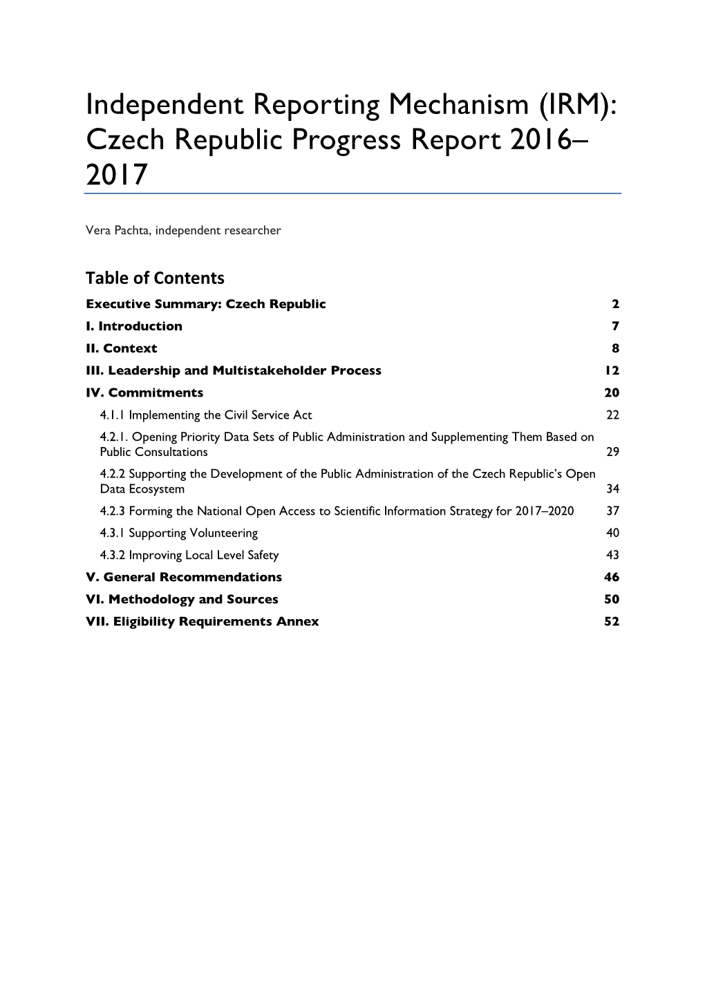 Czech Republic Progress Report 2016– 2017