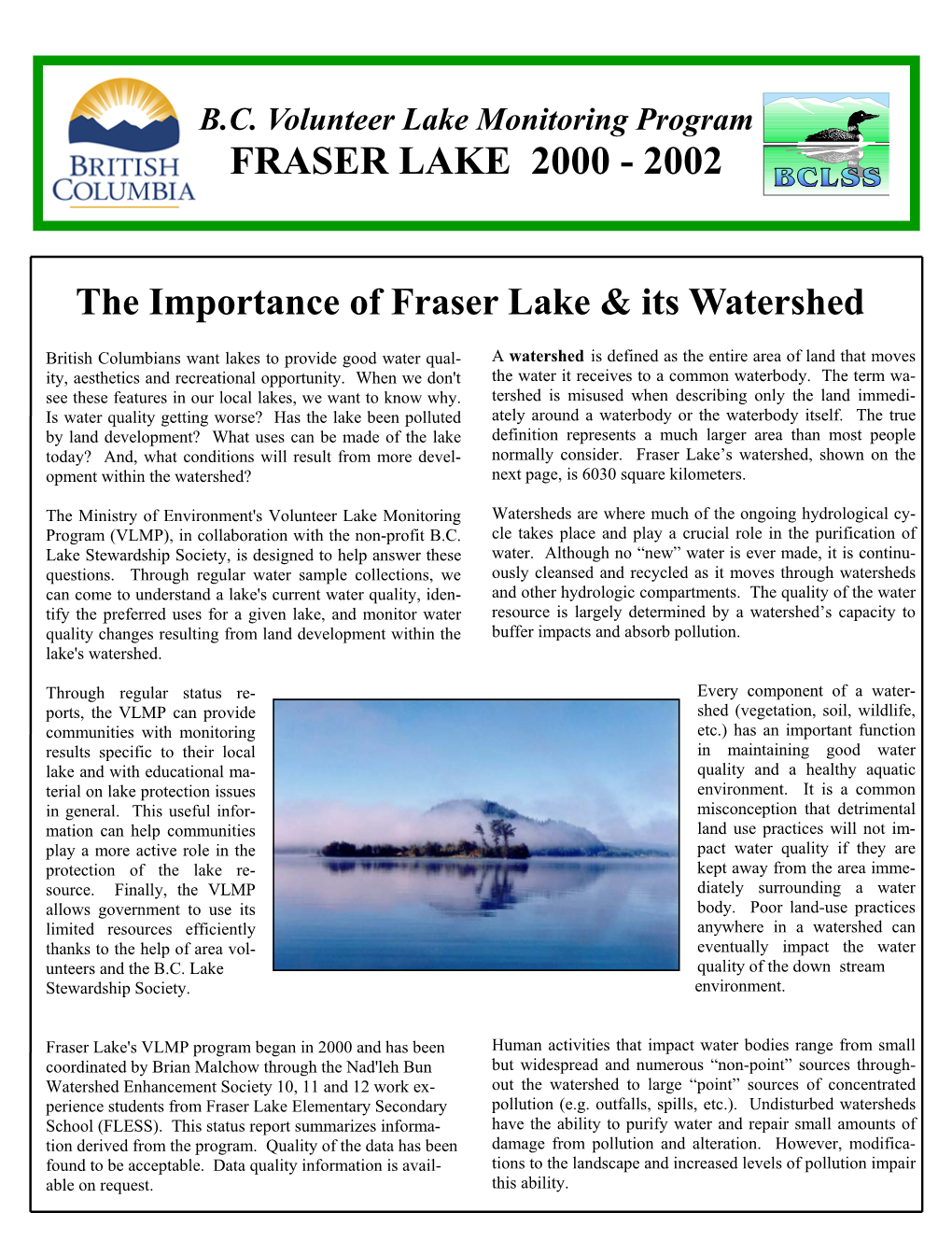 The Importance of Fraser Lake & Its Watershed