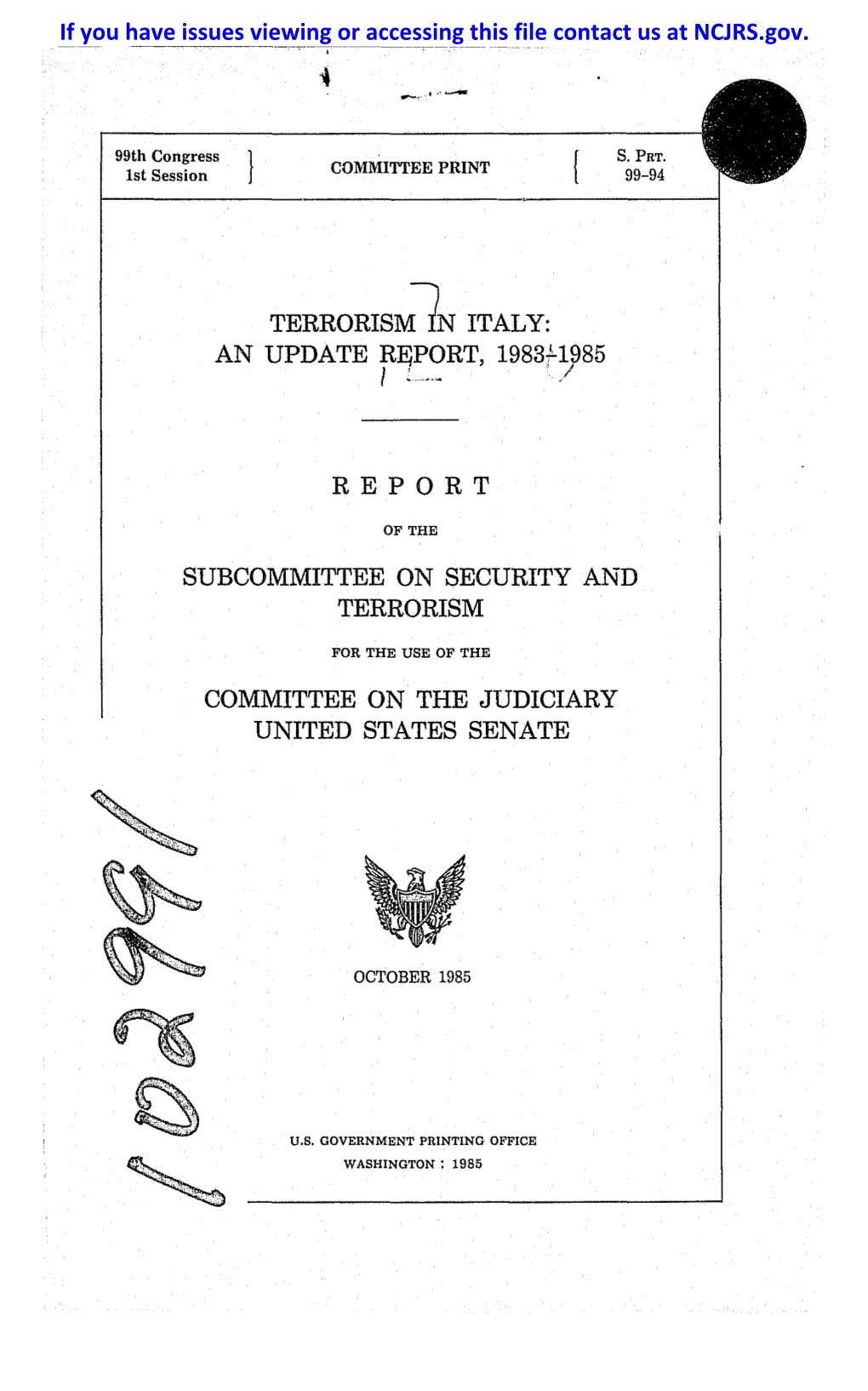 AN UPDATE REPORT, 1983Tl~85 REPORT SUBCOMMITTEE ON