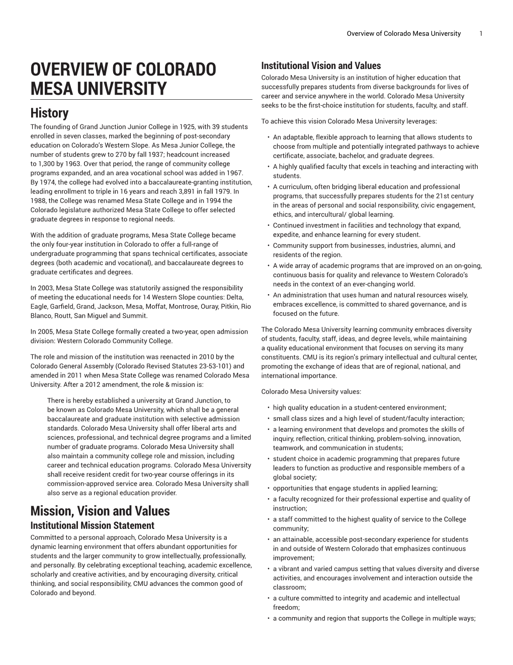 Overview of Colorado Mesa University 1