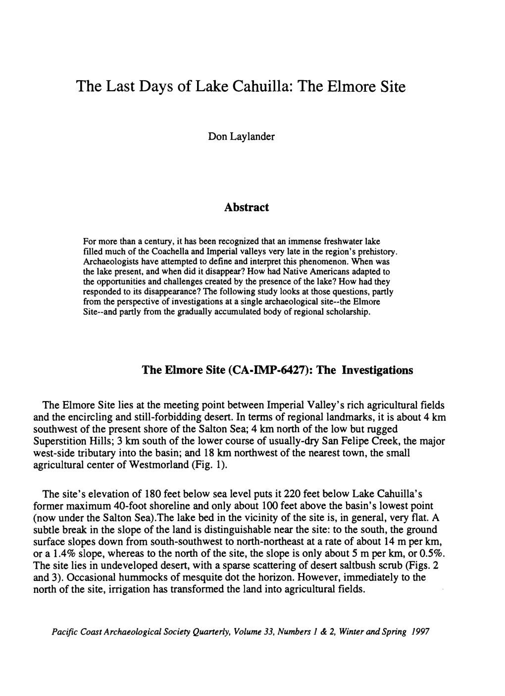 The Last Days of Lake Cahuilla: the Elmore Site