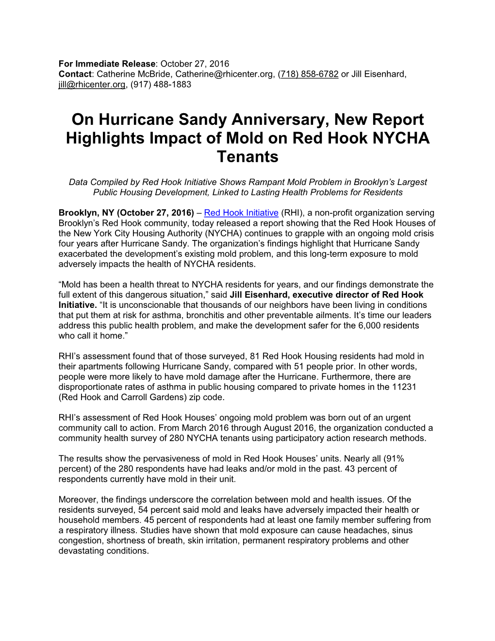 On Hurricane Sandy Anniversary, New Report Highlights Impact of Mold on Red Hook NYCHA Tenants