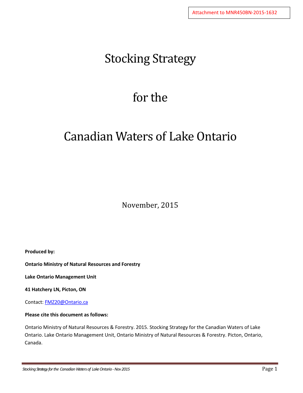 Stocking Strategy for the Canadian Waters of Lake Ontario