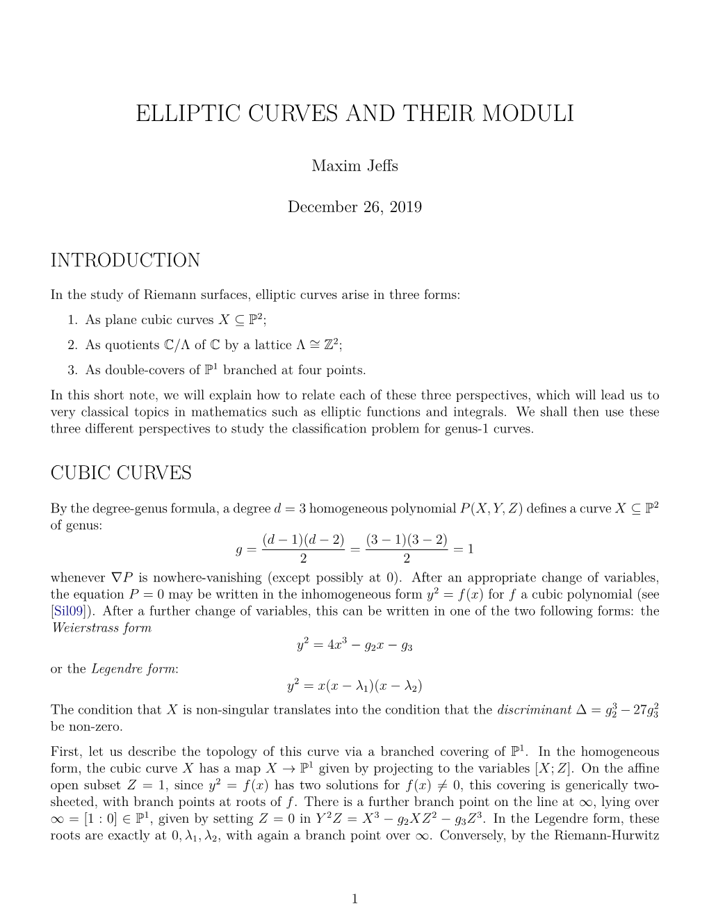 Elliptic Curves and Their Moduli