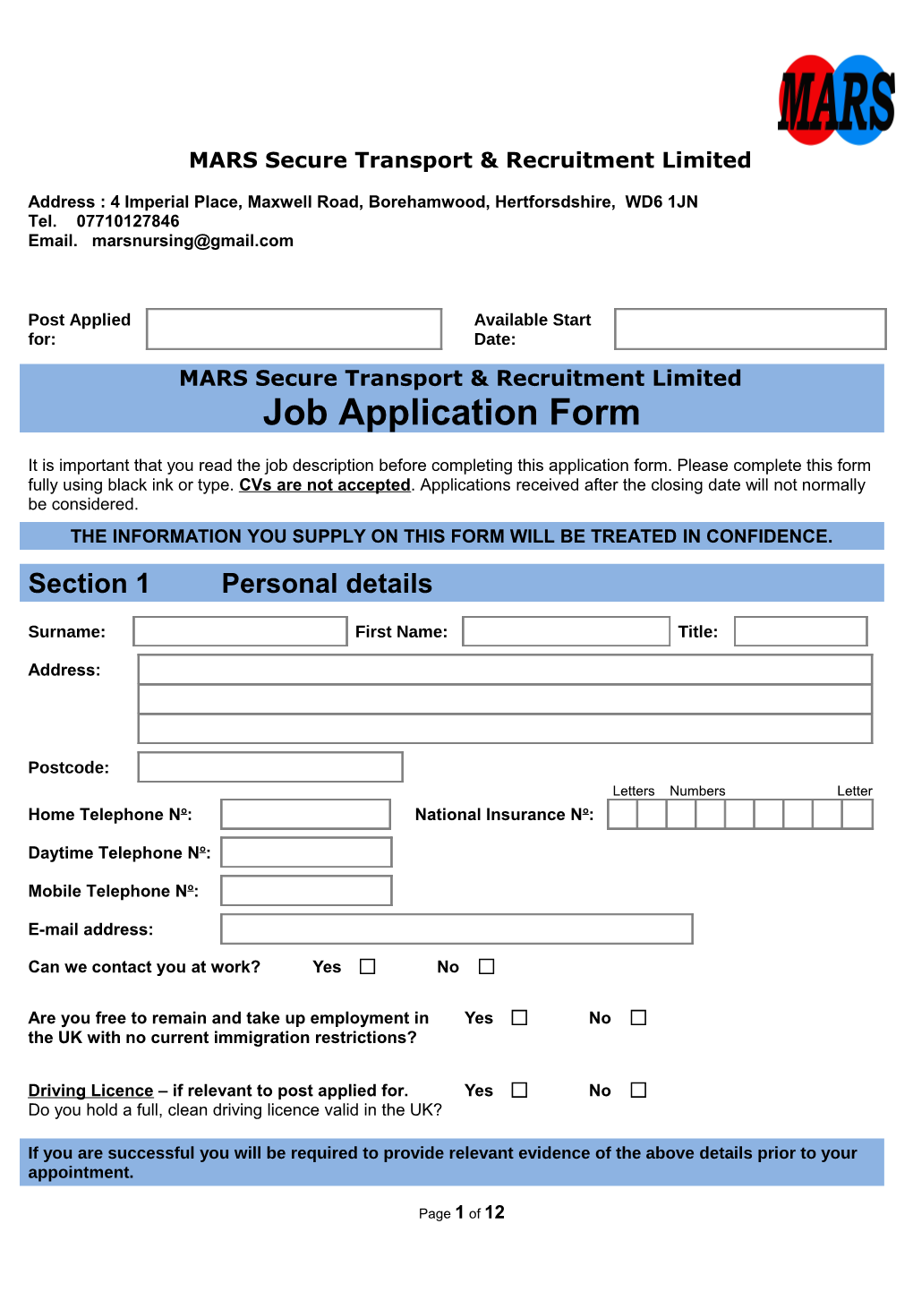 Job Application Form Template s5