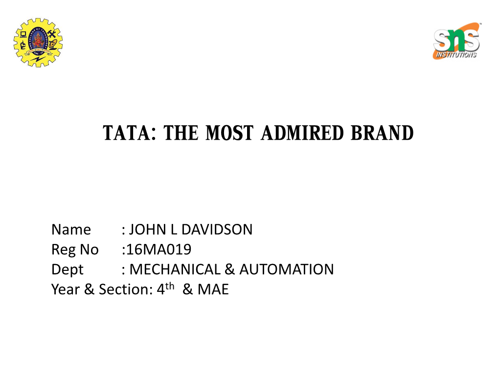 Tata: the Most Admired Brand