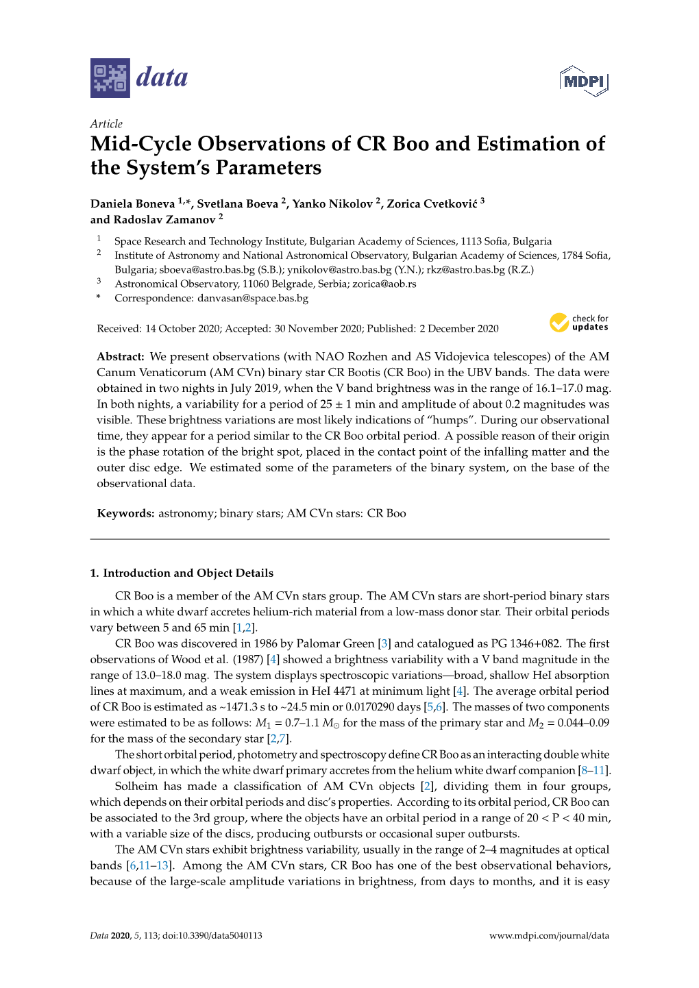 Mid-Cycle Observations of CR Boo and Estimation of the System’S Parameters