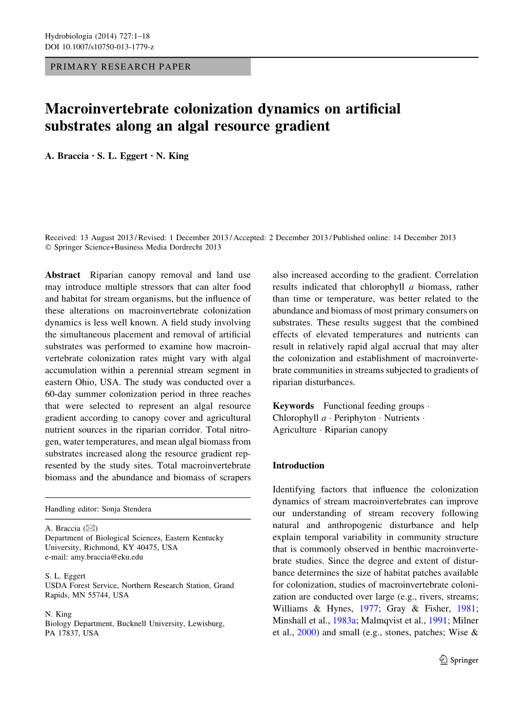 Macroinvertebrate Colonization Dynamics on Artificial Substrates