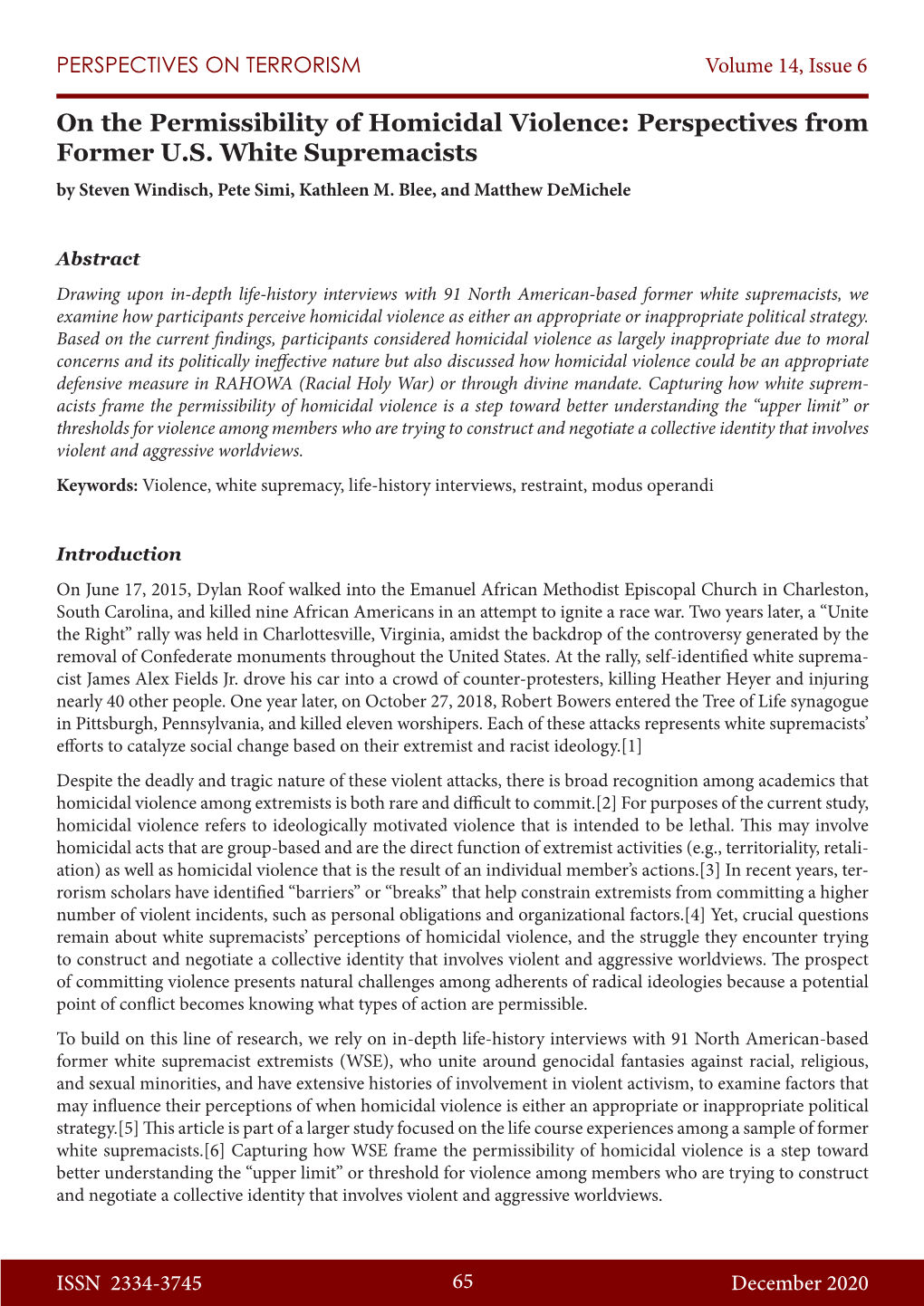 On the Permissibility of Homicidal Violence: Perspectives from Former U.S