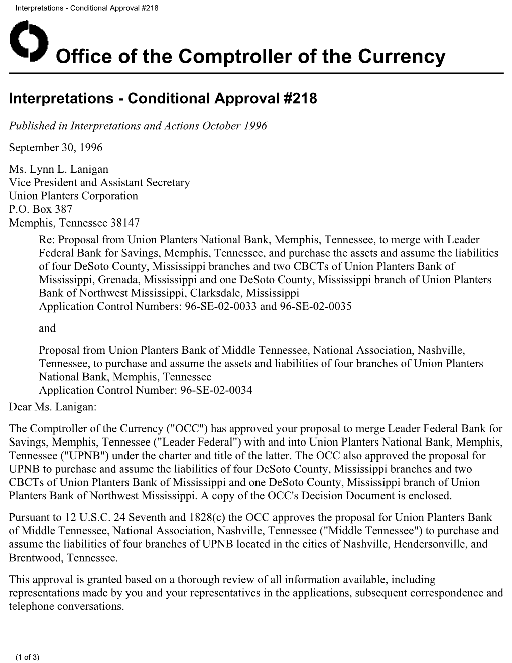 Interpretations - Conditional Approval #218