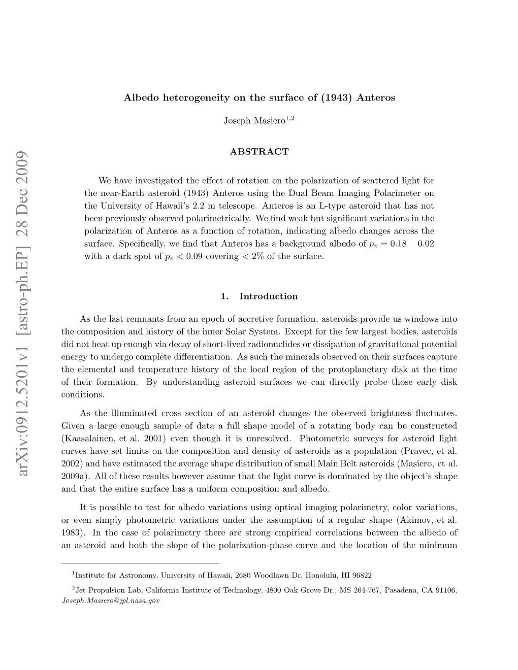 Albedo Heterogeneity on the Surface of (1943) Anteros