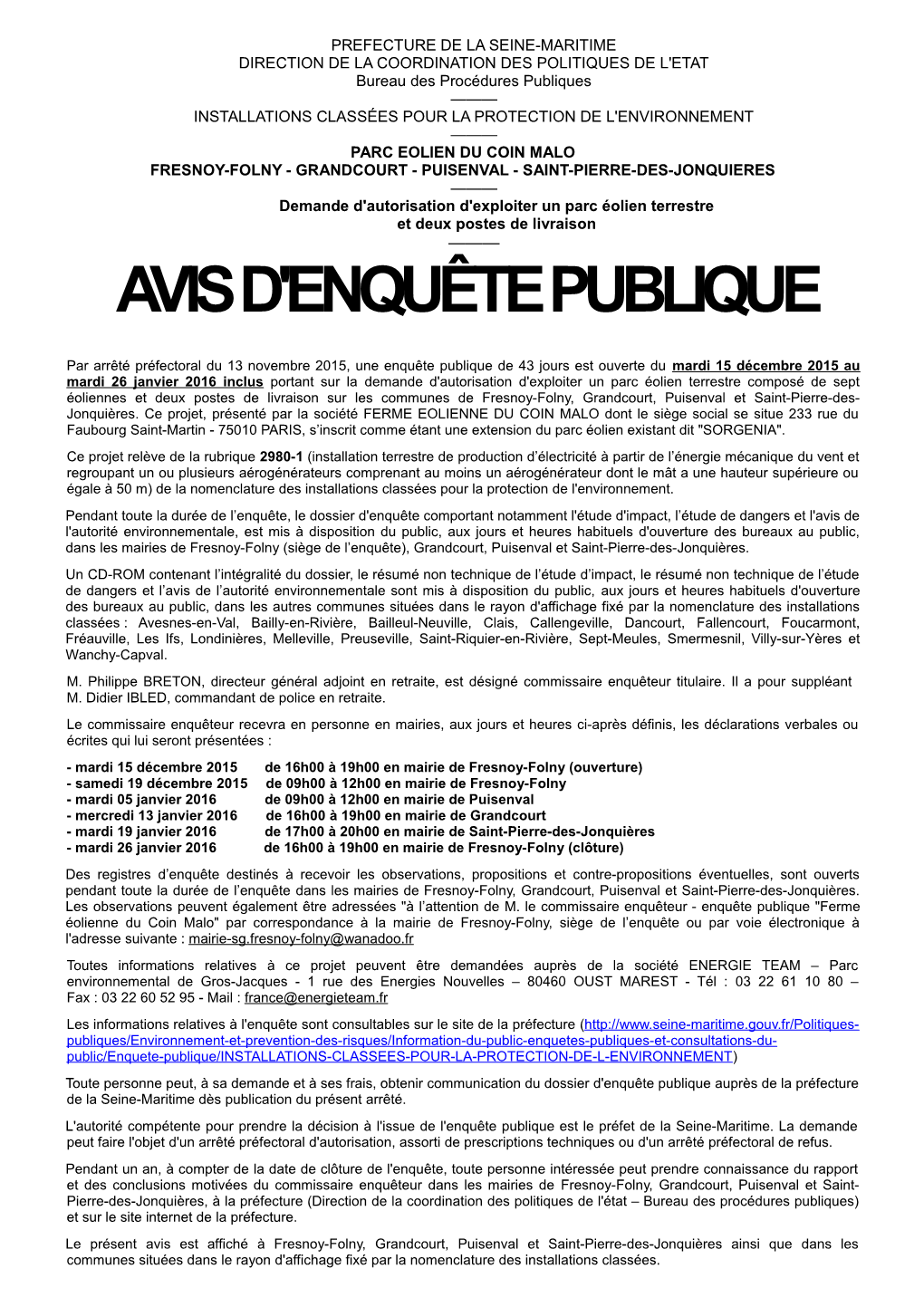 Avis D'enquête Publique