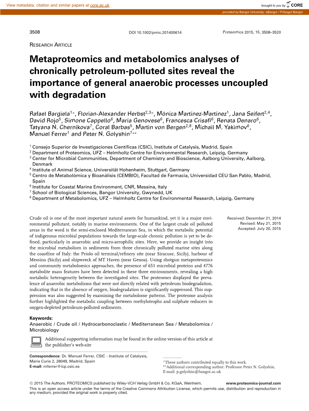 Metaproteomics and Metabolomics Analyses of Chronically Petroleum&