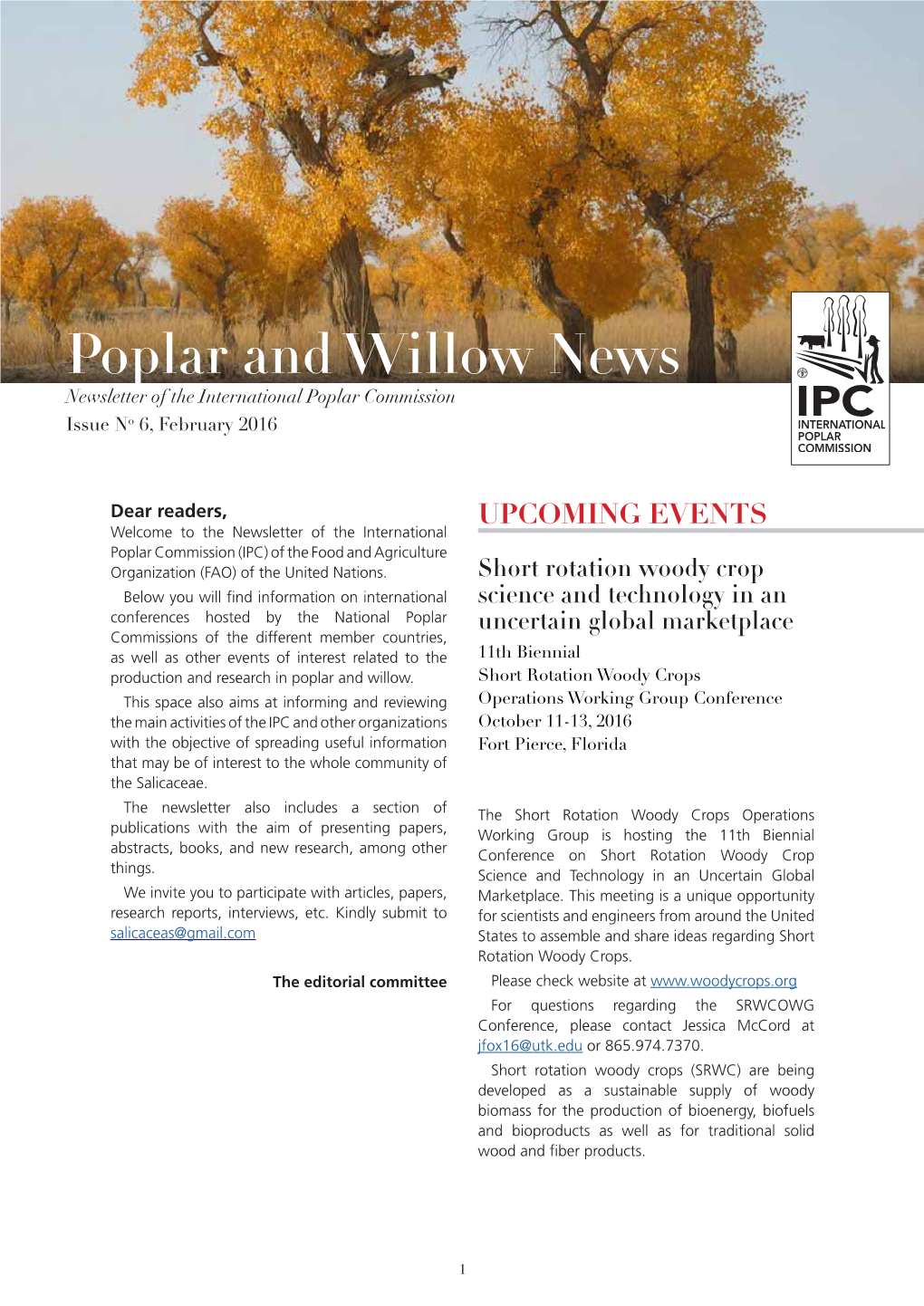 Poplar and Willow News Newsletter of the International Poplar Commission Issue No 6, February 2016