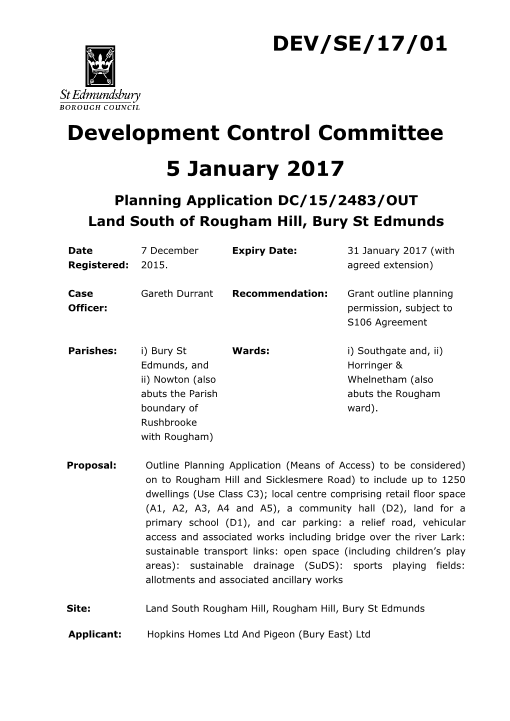 Development Control Committee 5 January 2017 DEV/SE/17/01