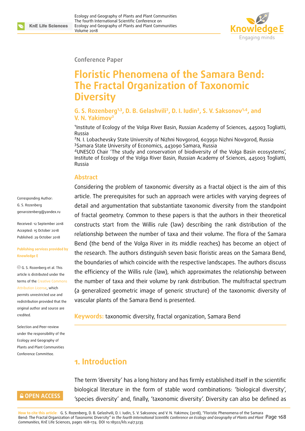 Floristic Phenomena of the Samara Bend: the Fractal Organization of Taxonomic Diversity G