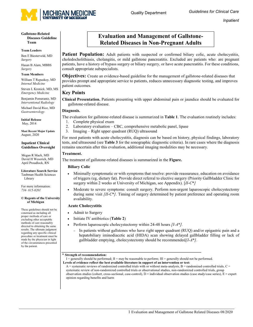 Evaluation and Management of Gallstone- Related Diseases in Non-Pregnant Adults